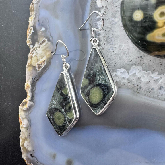 Sterling Silver Southwestern Style Kite Kambaba Jasper Dangle Earrings For Women - Picture 5 of 10